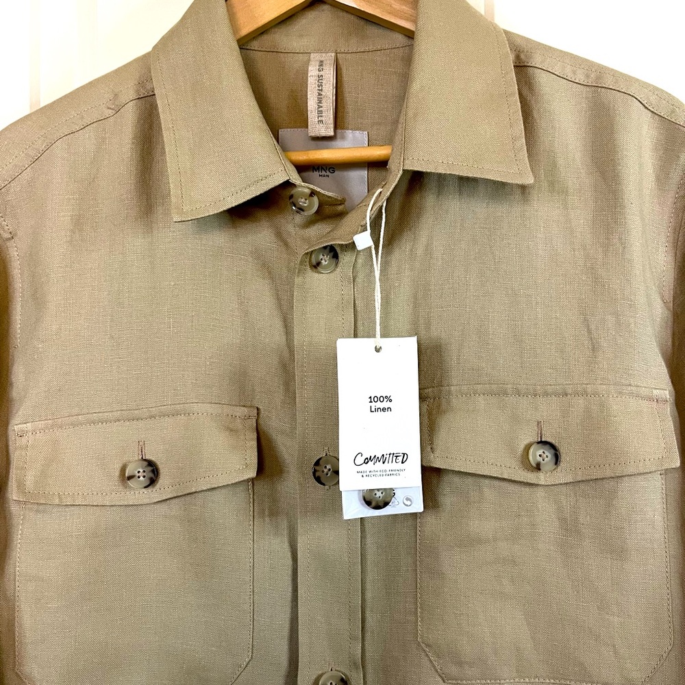 Mango 100 % Linen overshirt with pockets size “L” NWT